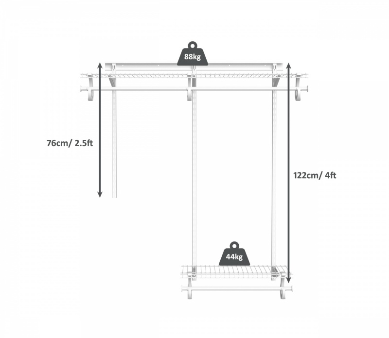 Adjustable ShelfTrack Organiser kit 2087, suitable for spaces 61cm/ 2ft - 1,22m/ 4ft wide